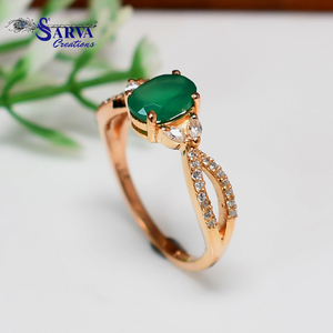 Natural <b>Green</b> Onyx 925 Sterling Silver Gold Plated Rose Gold Plated Oval Gemstone CZ Accents Luxury Engagement Wedding <b>Ring</b> - Product Image 1