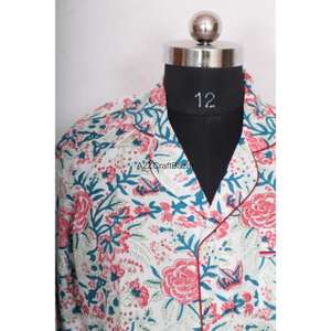 เสื้อเชิ้ตผู้หญิงทรงเข้ารูป แขนสามส่วน คอวี ลายดอกพิมพ์บล็อก ผ้าฝ้าย 100% เป็นมิตรกับสิ่งแวดล้อม เหมาะสำหรับงานกลางคืน/งานทางการ - Product Image 2