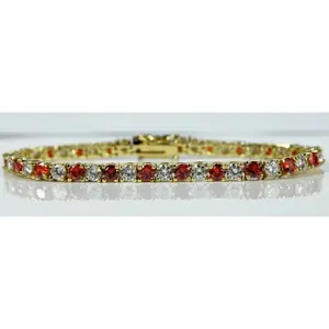 Pulsera de Moissanita Estilo Tenis, Plata de Ley 925, Bañada en Oro Amarillo, con Diamantes Redondos Rojos y Blancos, Joyería de Lujo para Mujer - Product Image 2