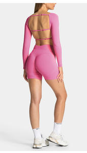 Nuevo Conjunto Deportivo Sin Costuras para Mujer, Cintura Elástica, Transpirable, Shorts Sin Costuras, Manga Larga, Conjunto de Yoga, Bra Deportivo Personalizado - Product Image 5