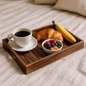 Plateau de service en bois naturel, vaisselle haut de gamme, plateau de service alimentaire pour cérémonie de mariage, hôtel, usage domestique, salade, au meilleur prix - Product Image 1