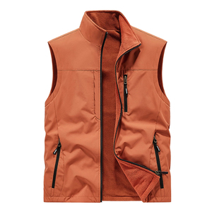 Servicio OEM, Chalecos de Invierno Cálidos y Transpirables, Chalecos Deportivos para Hombre, Color Naranja Quemado, Sin Mangas, Forro Polar Interior, Ropa Exterior para Senderismo - Product Image 1