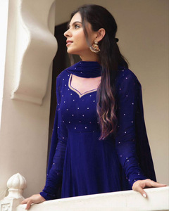Vestido Anarkali Azul con Dupatta, Traje Tradicional Indio, Vestido Largo de Georgette para Bodas y Fiestas, Corte Regular para Mujer, Estampado Digital - Product Image 5
