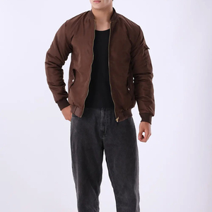 Men Classic Brown Satin Bomber <b>Jacket</b> Zipper Up Shiny Silk Flight <b>Jacket</b> Lightweight Casual Slim Fit Outerwear Coffee Soft Coat - Product Image 1