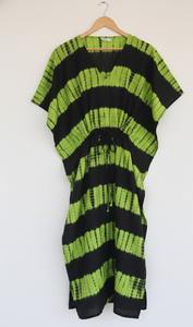 Vestido Kaftán Maxi de Algodón Natural Teñido a Mano, Estilo Bohemio, Cintura Ajustable con Lazo, Ecológico y Lavable - Product Image 3