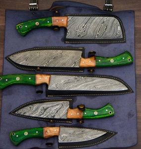 Juego de Cuchillos de Cocina LEGACY BLADES de 5 Piezas, Acero de Damasco, Mangos de Madera, Diseño Ambidiestro, Hojas de 67 Capas, Hoja Personalizable - Product Image 4