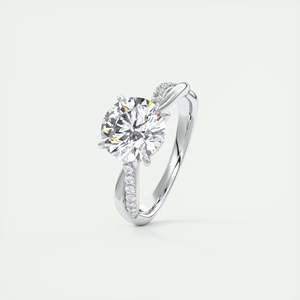 Bague de fiançailles solitaire en or blanc 14 carats avec diamant de laboratoire rond de 2,15 carats, sertie pavé en nœud entrelacé, pour demande en mariage - Product Image 2