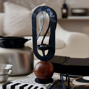Modern Black Metal And Wooden <b>Incense</b> <b>Cone</b> <b>Burner</b> Featuring An Open Oval Frame Design For Aromatherapy & Elegant Home Decoration - Product Image 5