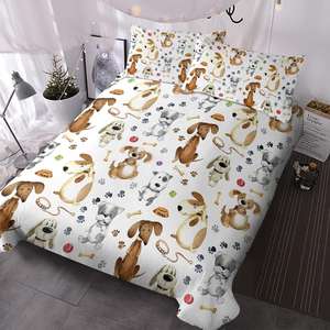 Ensemble de literie imprimé chien mignon, 3 pièces, housse de couette douce pour lit double, pour la décoration de la chambre d'enfant - Product Image 1