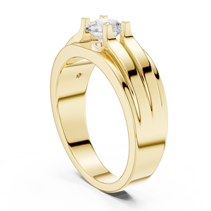 Bague solitaire pour homme en or jaune avec diamant de laboratoire – Bague de fiançailles moderne à double bande avec diamant - Product Image 1
