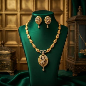 Ensemble collier court et boucles d'oreilles plaqué or Divyoro pour femmes, style classique, longueur réglable, bijoux de mariage - Product Image 2