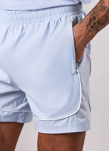 Pantalones cortos de entrenamiento para hombre, de alta calidad, con logotipo personalizado, color azul, con ribete en contraste, 5 pulgadas de largo, tela de nailon que absorbe el sudor, para gimnasio. - Product Image 6