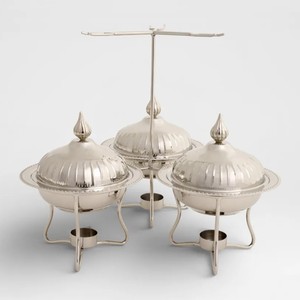 Ensemble chauffe-plats de luxe en acier inoxydable à trois bacs avec support pour la restauration hôtelière et l'utilisation sur table à manger - Product Image 1