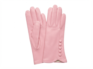 Gants en cuir véritable pour femmes, fermeture à boutons, couleur rose, gants d'hiver en cuir de mouton véritable pour femmes - Product Image 1