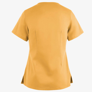 Blouse de travail en coton moutarde pour femme, col en V, dos croisé, manches courtes, deux poches avant, tissu tissé, uniformes d'hôpital - Product Image 6