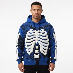 Sweat-shirt à capuche gothique pour homme Dumela, imprimé squelette en relief, coupe oversize, motif bleu et noir, vêtement d'automne - Product Image 5