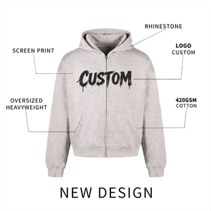 Custom Printed White <b>Hooded</b> <b>Zip</b>-Up Sweatshirt Men Oversized Crop Fit Dot Pattern Breathable Knitted Cotton Streetwear Style - Product Image 3