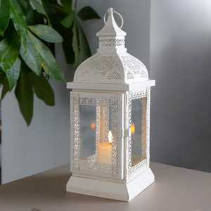Classic <b>Moroccan</b> Decorative <b>Lantern</b> with White Metal Hanging Candle Holder for Wood Candle at Export - Product Image 6