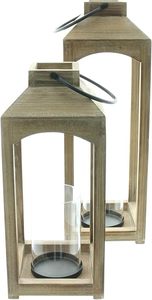 Natural Wood Decorative <b>Lantern</b> <b>Set</b> Farmhouse Candle Holder <b>Lanterns</b> with Glass Panels for Home Wedding Decor - Product Image 2