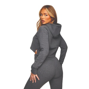 Sudadera Corta Personalizada para Mujer, de Invierno, de Forro Polar, Impermeable, de Poliéster y Algodón, de Secado Rápido, Transpirable, para Fitness, Servicio OEM, Frente - Product Image 3