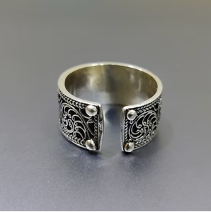 Oxidized Silver 925 Cuff Wide Band <b>Ring</b> <b>Adjustable</b> Smooth Vintage Textured Finish Stylish Elegant Jewelry - Product Image 3