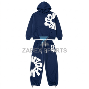 Premium Men's Two Piece Hooded Tracksuit Cotton Rich Fabric <b>Matching</b> Sweatshirt and <b>Jogger</b> <b>Set</b> Custom Logo Apparel Manufacturing - Product Image 1