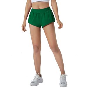 Pantalones cortos deportivos de gimnasio de cintura alta para mujer, pantalones cortos para correr de secado rápido, bolsillos con cremallera, transpirables, 100% poliéster para entrenamientos atléticos - Product Image 2