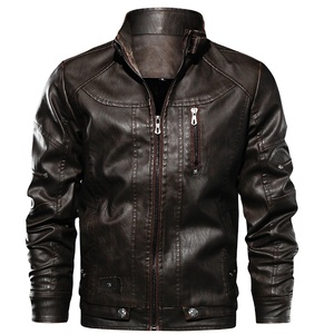Venta al por mayor Casual moda negro a prueba de viento 100% poliéster Spandex grueso bombardero chaqueta de cuero hombres motocicleta chaquetas de cuero - Product Image 1