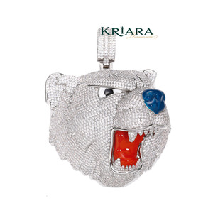 Pendentif Lion en Argent 925 Plaqué Rhodium avec Diamant de Laboratoire pour Homme, Bijou Hip Hop Thème Animal, Coupe Ronde Brillante - Product Image 5
