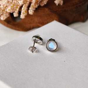 925 Sterling <b>Silver</b> Round Gemstone <b>Stud</b> Earrings Larimar Moonstone Earrings Women Jewelry Christmas Gift For Her - Product Image 6