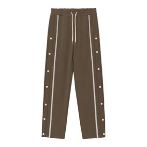 Pantalon de survêtement pour homme, taille élastique, cordon de serrage, bande latérale, bas ouvert, tricoté, coupe ample, léger, écologique - Product Image 3