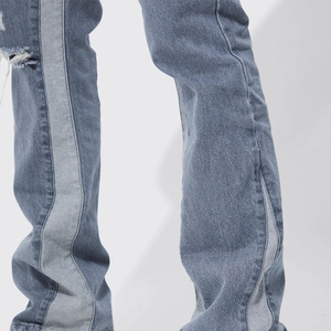 Jeans personnalisés en patchwork, effet délavé, 100% coton denim, jeans pour hommes, pantalon évasé, vêtements de mode pour hommes, style printemps - Product Image 3