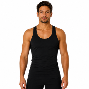 Camiseta sin mangas OEM para hombre, cuello redondo, chaleco sólido, fitness, gimnasio, ajustado, tejido acanalado, 100% poliéster, transpirable, deportivo, culturismo - Product Image 1