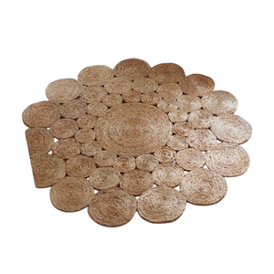 Custom Handwoven Natural Jute <b>Rug</b>-<b>Rustic</b> Geometric 3D Cube Scalloped Border Openwork Lace Carpet - Product Image 2