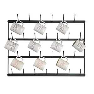 Vertical black metal mug <b>rack</b> wall mounted with six ceramic cups featuring typography words latte tea sip imagine bae be bold - Product Image 6