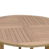 Table de repas d'extérieur ronde en teck naturel avec surface à quatre panneaux à lattes et pieds croisés