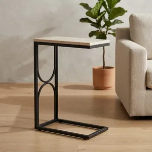 Modern <b>Nested</b> Wood Side <b>Tables</b> Minimalist Design Metal Frame Living Room Wooden Iron Side <b>Table</b> with Magazine stand - Product Image 5