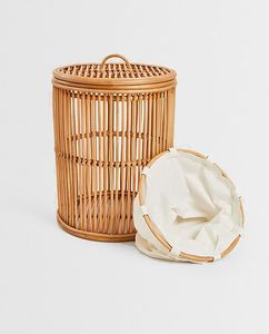 Elegante Cesta de Ratán Hecha a Mano, Organizador de Almacenamiento Tejido, Contenedor Redondo Decorativo con Tapa y Forro para Decoración de Interiores del Hogar - Product Image 4
