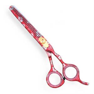 Tijeras de Adelgazamiento de Cabello Reutilizables con Diseño Floral Rojo, 28 Dientes, Hoja de Acero Inoxidable, Mango Largo para Diestros, Uso en Salón de Belleza - Product Image 1