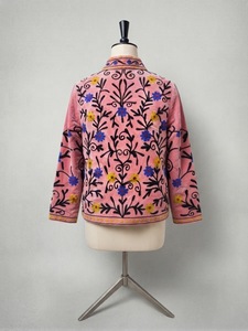 Blouson Bomber Élégant en Velours Brodé pour Femme, Col Montant, Motifs Floraux Faits Main, Style Ethnique Bohème, Séchage Rapide, Manches Longues, Coupe Standard - Product Image 2