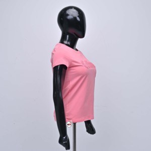 Camisetas de Manga Corta Color Rosa con Estampado Brillante, Cuello Redondo, Corte Regular, Estilo Casual, Camisetas de Tela Tejida para Mujer con Logotipo Personalizado - Product Image 3