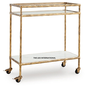 Chariot de service de petit-déjeuner de qualité supérieure, design attrayant, chariot d'hôtel en métal et verre avec roulettes, provenance Inde - Product Image 6