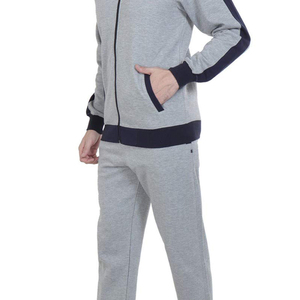 Survêtement gris pour homme, manches longues, col montant, fermeture éclair, poches latérales, vêtement décontracté pour l'automne, respirant, mélange de polyester et de coton - Product Image 5