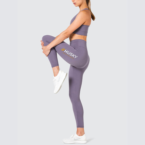 Ensemble de sport côtelé HUSKY pour femme : Soutien-gorge de sport et leggings bleus sans coutures, respirants, dos nageur, col rond, maintien élevé, extensibilité quadridirectionnelle - Product Image 5