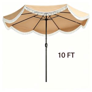 Ombrellone da Esterno Boho da 3 Metri con Inclinazione a 30°, Raggio 2.5m-2.7m, Struttura in Metallo, Frange e Manovella, Ideale per Palestre - Product Image 1