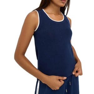 Chaleco Corto sin Mangas Transpirable para Mujer, Azul Marino con Ribete en Contraste, Ropa Deportiva Casual de Verano, Venta al Por Mayor - Product Image 2