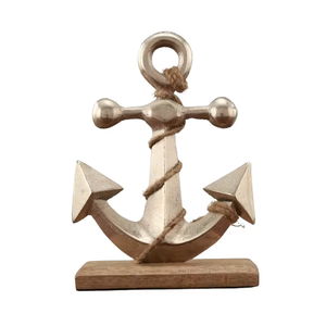 Décoration Nautique : Ancrage Métallique Style Antique sur Socle en Bois – Ornement de Table Idéal pour Salon et Bureau – Fabriqué en Inde - Product Image 4