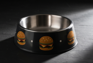 Gamelle pour animaux de compagnie en émail à motif hamburger mignon, base antidérapante, en métal noir, pour chien et chat, vente en gros, fournitures modernes pour l'alimentation des animaux - Product Image 3