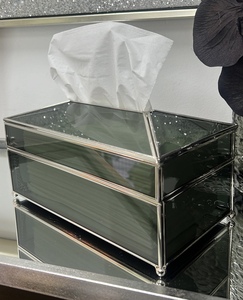 Luxury Home Decor Silver Metal Framed Black Glass Tissue <b>Box</b> with Elegant Feet and Clasp Rectangle Tissue Holder <b>Box</b> - Product Image 3