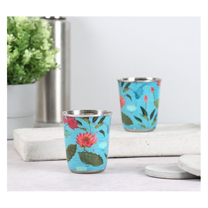 แก้วน้ำสแตนเลสลายดอกไม้เพ้นท์มือ พิมพ์ลายเคลือบ แก้วน้ำสำหรับใช้ในครัว - Product Image 2